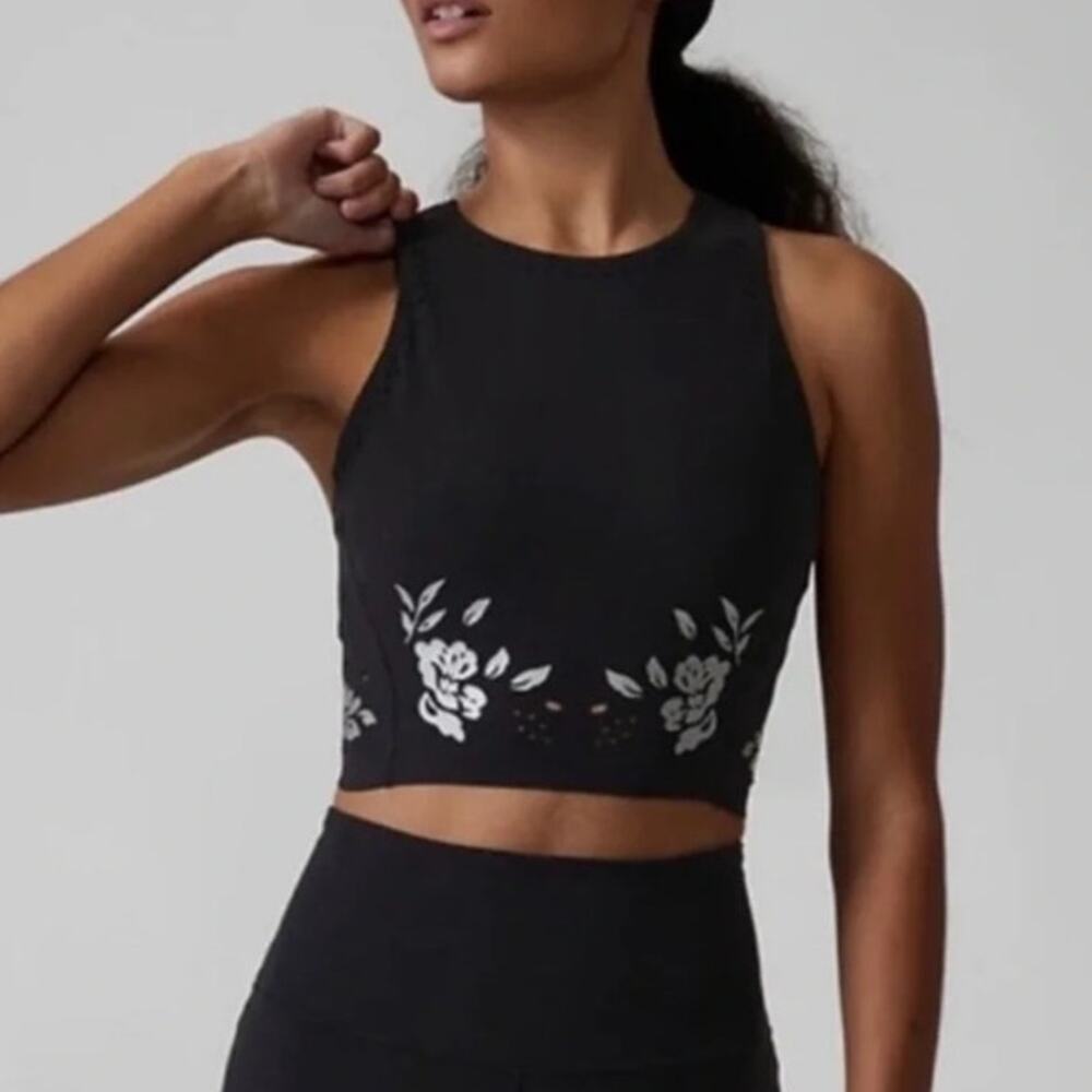 Athleta Black Floral Laser-Cut Conscious Crop Bra Top - Picture 1 of 7
